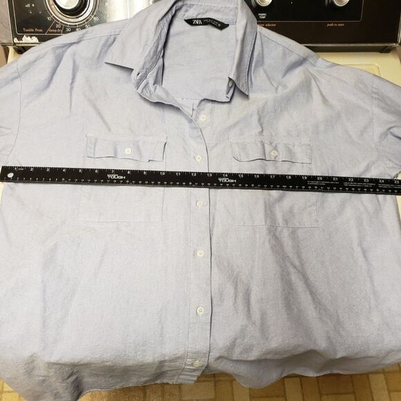 Women's Zara Fit Loose Light Blue Cotton Button Down Shirt Sz M PO Excellent - Picture 8 of 12